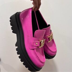 Guess Pink Platform Loafers with Gold Accent